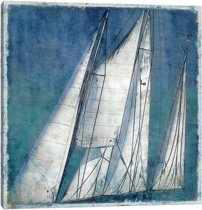 Sail Away II Canvas Art Print - Blue & White Art