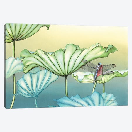 Dragonfly On Lotus Blossum Canvas Print #CTW15} by Christine Reichow Canvas Wall Art