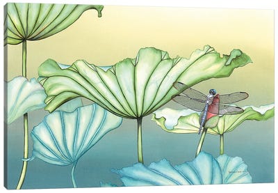 Dragonfly On Lotus Blossum Canvas Art Print - Lotus Art