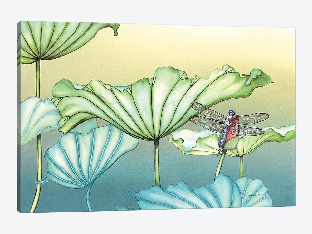 Dragonfly On Lotus Blossum by Christine Reichow 1-piece Canvas Art Print