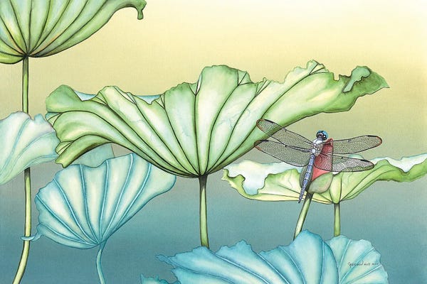 Christine Reichow: Dragonfly On Lotus Blossum by Christine Reichow