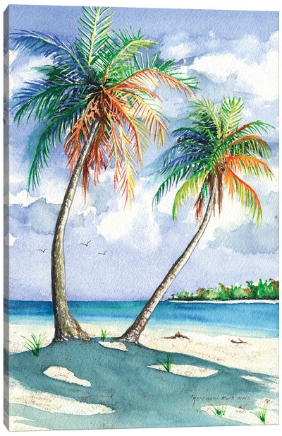 Palm Shadows Canvas Art Print - Tropical Beach Art