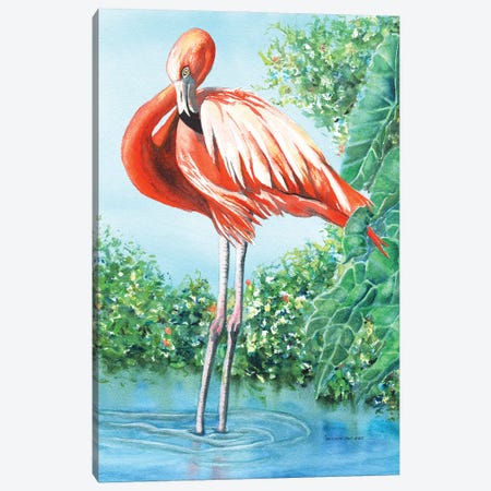 Flirty Flamingo Canvas Print #CTW99} by Christine Reichow Art Print
