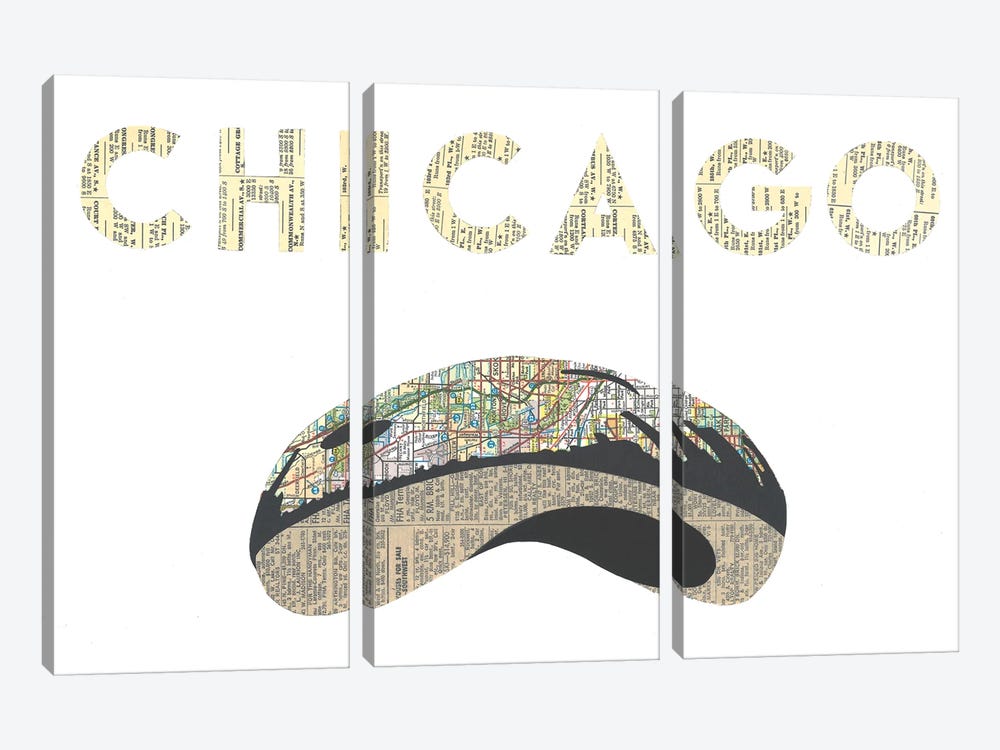 Chicago Bean by Paper Cutz 3-piece Canvas Artwork