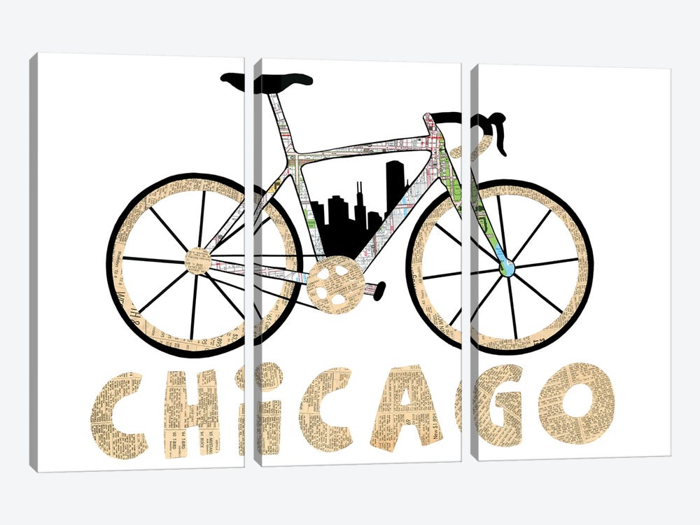 Chicago Bike by Paper Cutz 3-piece Canvas Print