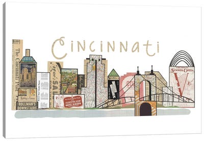 Cincinnati Horizontal Skyline Canvas Art Print - Paper Cutz