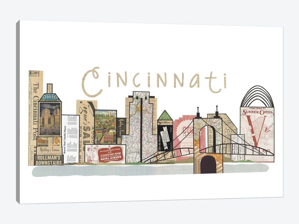 Cincinnati Horizontal Skyline by Paper Cutz 1-piece Canvas Art