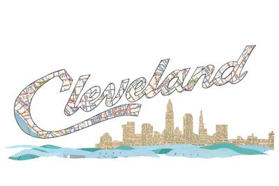 Cleveland Script Skyline by Paper Cutz multi panel art