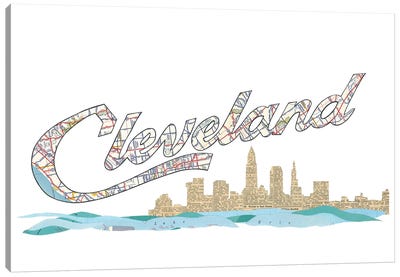 Cleveland Script Skyline Canvas Art Print - Ohio Art
