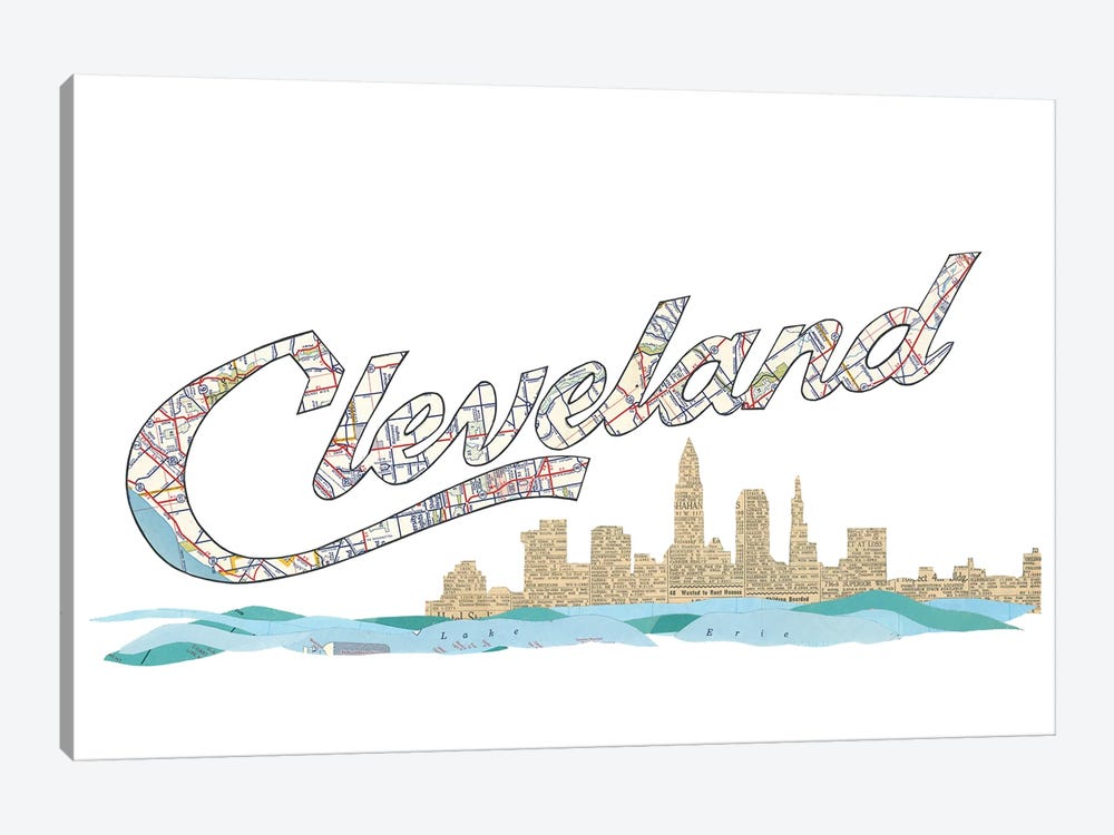 Cleveland Script Skyline by Paper Cutz 1-piece Canvas Artwork