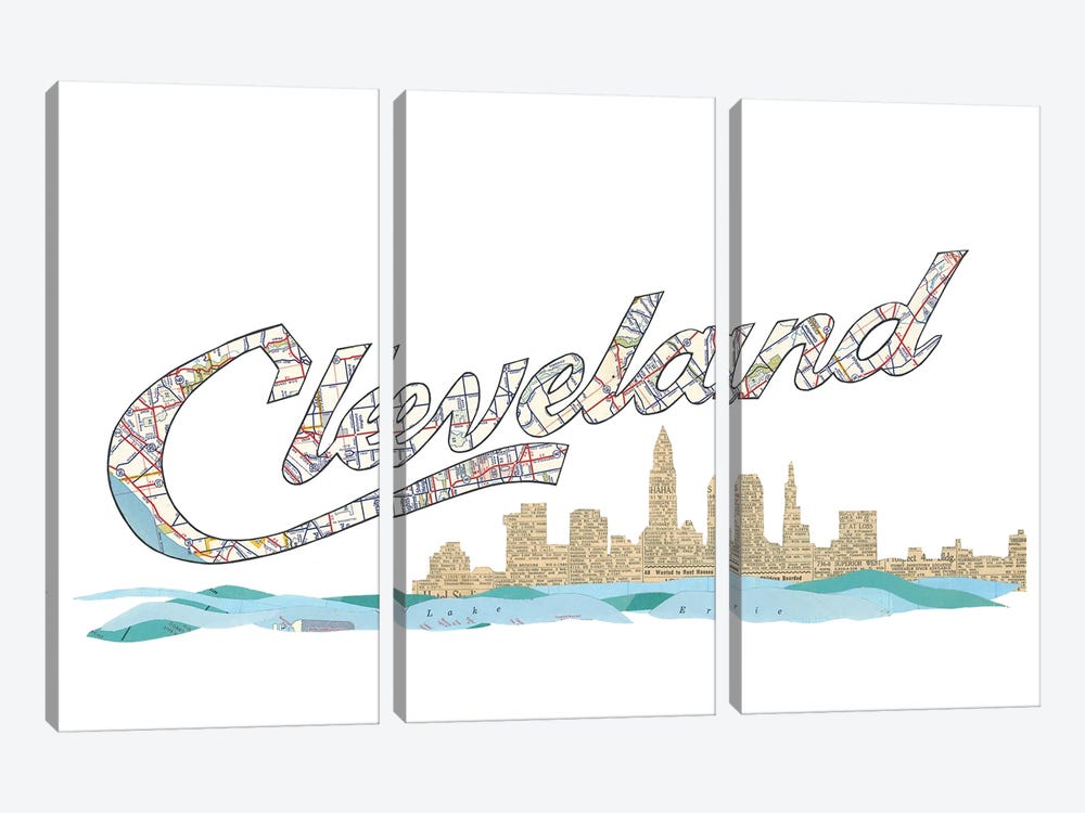 Cleveland Script Skyline by Paper Cutz 3-piece Canvas Artwork