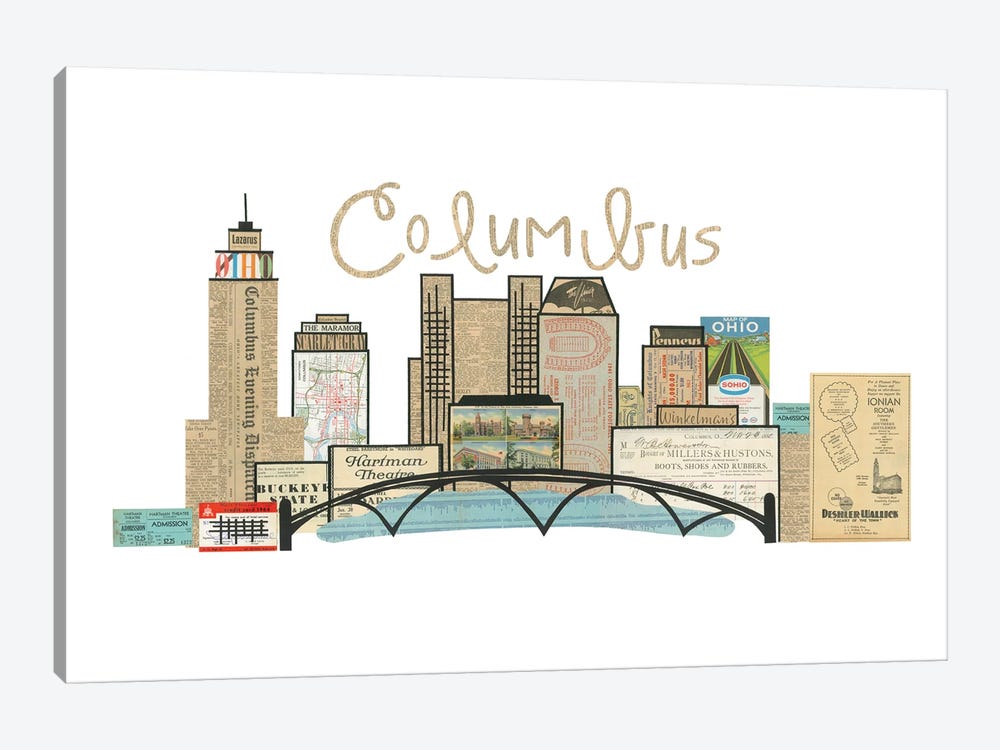 Columbus Oh Horizontal Skyline by Paper Cutz 1-piece Canvas Art