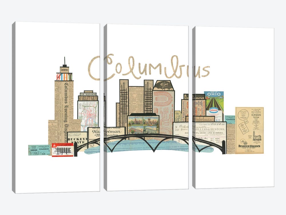Columbus Oh Horizontal Skyline by Paper Cutz 3-piece Canvas Art