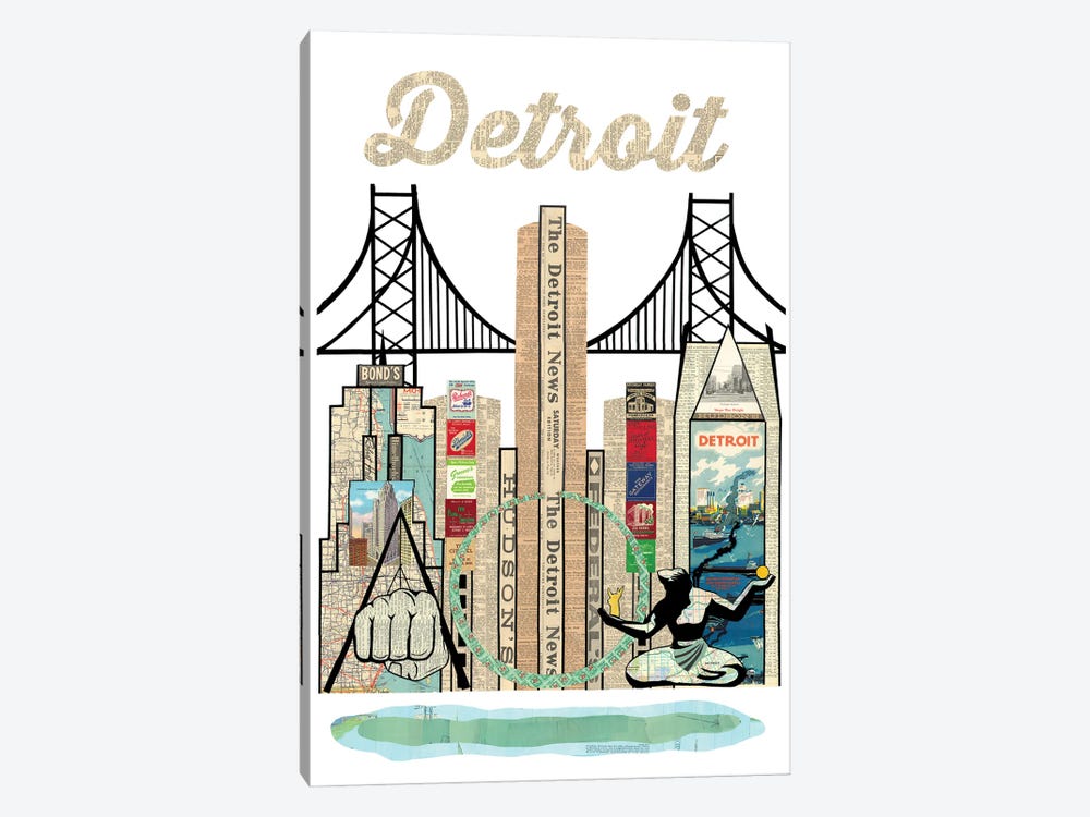 Detroit Skyline by Paper Cutz 1-piece Canvas Art