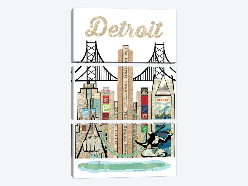 Detroit Skyline by Paper Cutz 3-piece Canvas Artwork