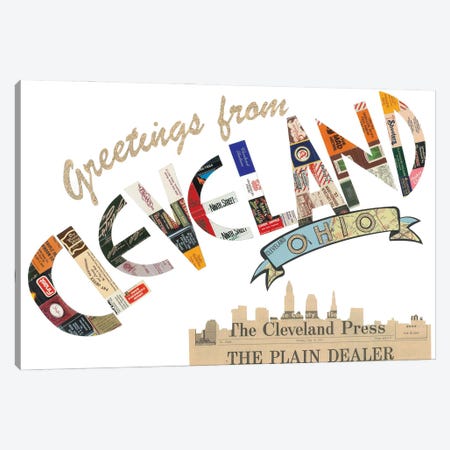 Greetings From Cleveland Canvas Print #CTZ29} by Paper Cutz Art Print