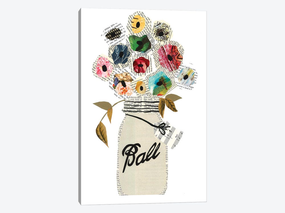 Mason Jar Flower Bouquet by Paper Cutz 1-piece Canvas Artwork