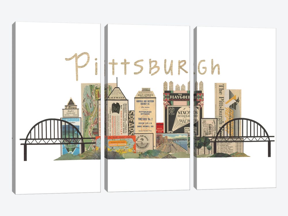 Pittsburgh Horizontal Skyline by Paper Cutz 3-piece Canvas Wall Art