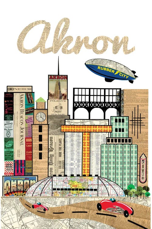 Akron Oh Skyline by Paper Cutz wall art