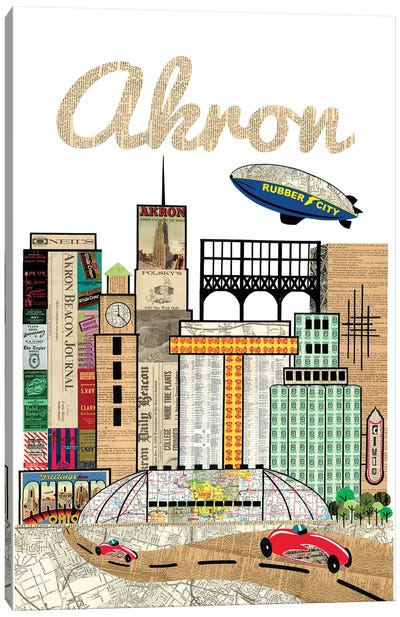 Akron Oh Skyline Canvas Art Print - Paper Cutz