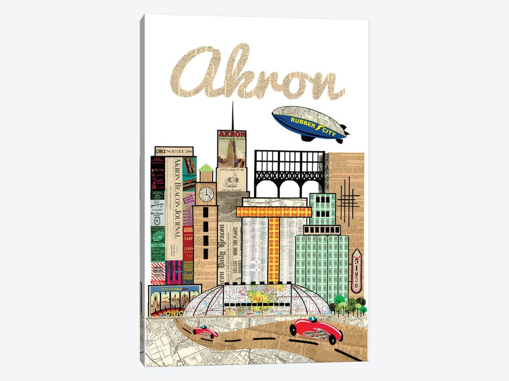 Akron Oh Skyline by Paper Cutz 1-piece Canvas Artwork