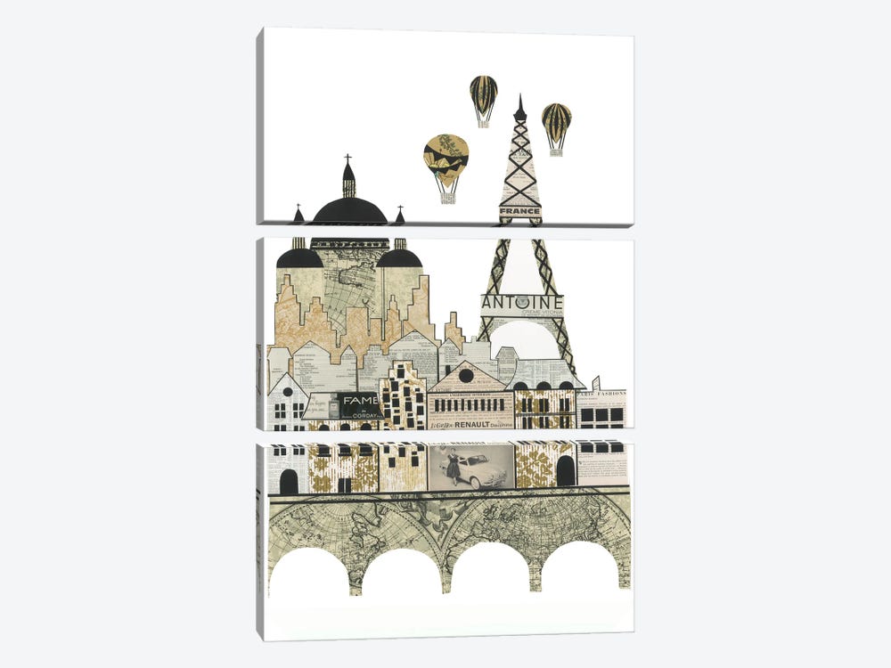 Paris by Paper Cutz 3-piece Canvas Art Print