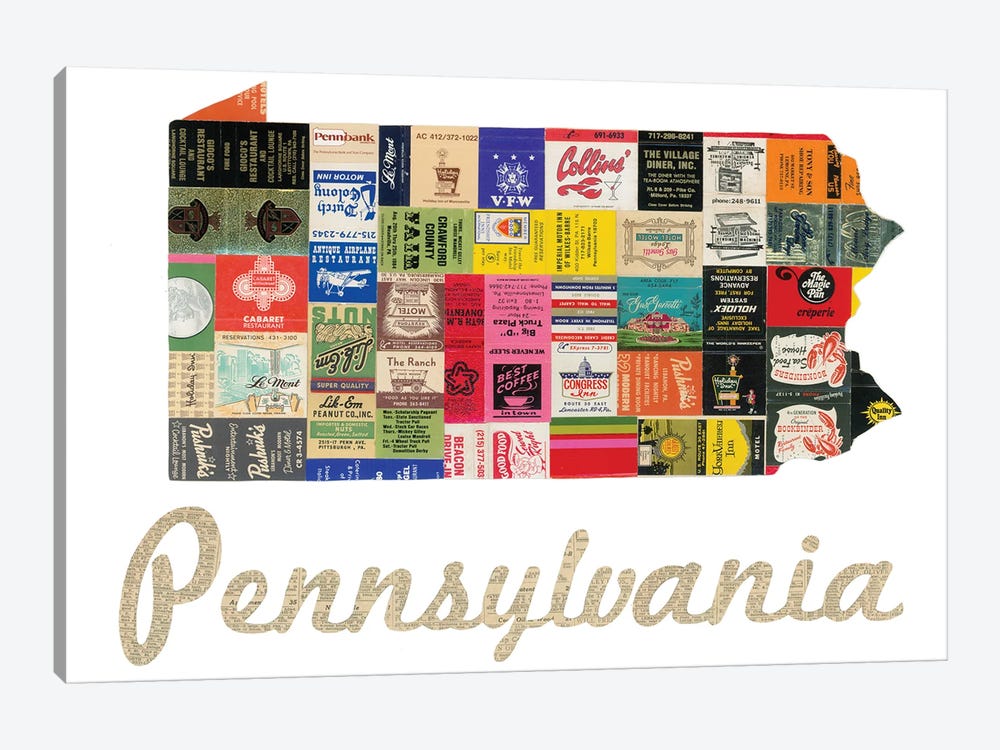 Pennsylvania Matchbook by Paper Cutz 1-piece Canvas Wall Art