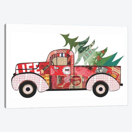 Red Truck With Xmas Tree Canvas Print #CTZ44} by Paper Cutz Canvas Artwork