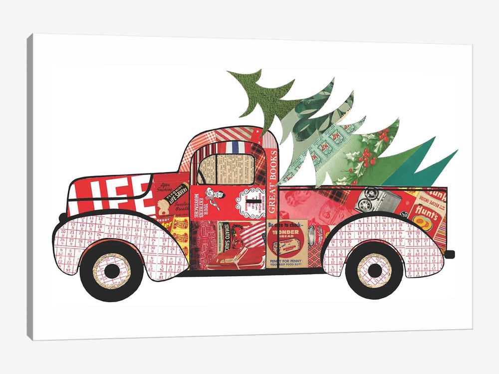 Red Truck With Xmas Tree by Paper Cutz 1-piece Canvas Wall Art