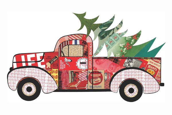 Trucks: Red Truck With Xmas Tree by Paper Cutz