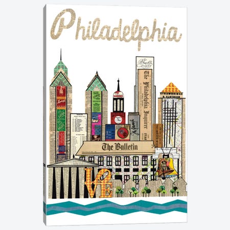 Philadelphia Skyline Canvas Print #CTZ46} by Paper Cutz Canvas Artwork