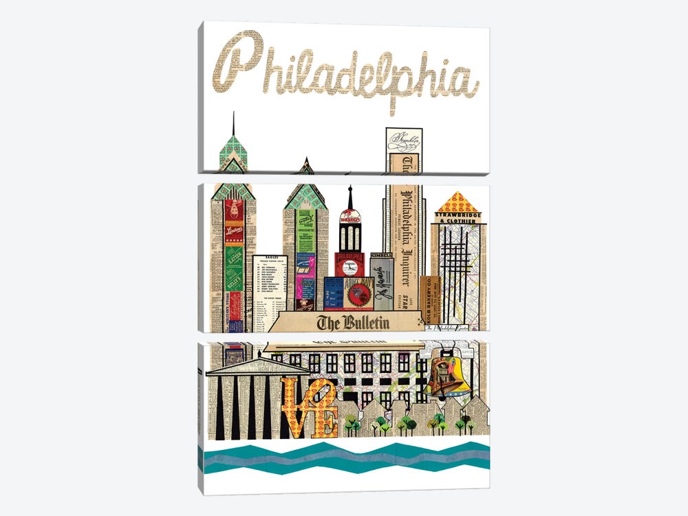 Philadelphia Skyline by Paper Cutz 3-piece Canvas Artwork