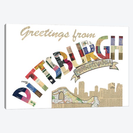 Greetings From Pittsburgh Canvas Print #CTZ47} by Paper Cutz Canvas Artwork