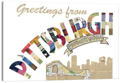 Greetings From Pittsburgh Canvas Art Print - Paper Cutz