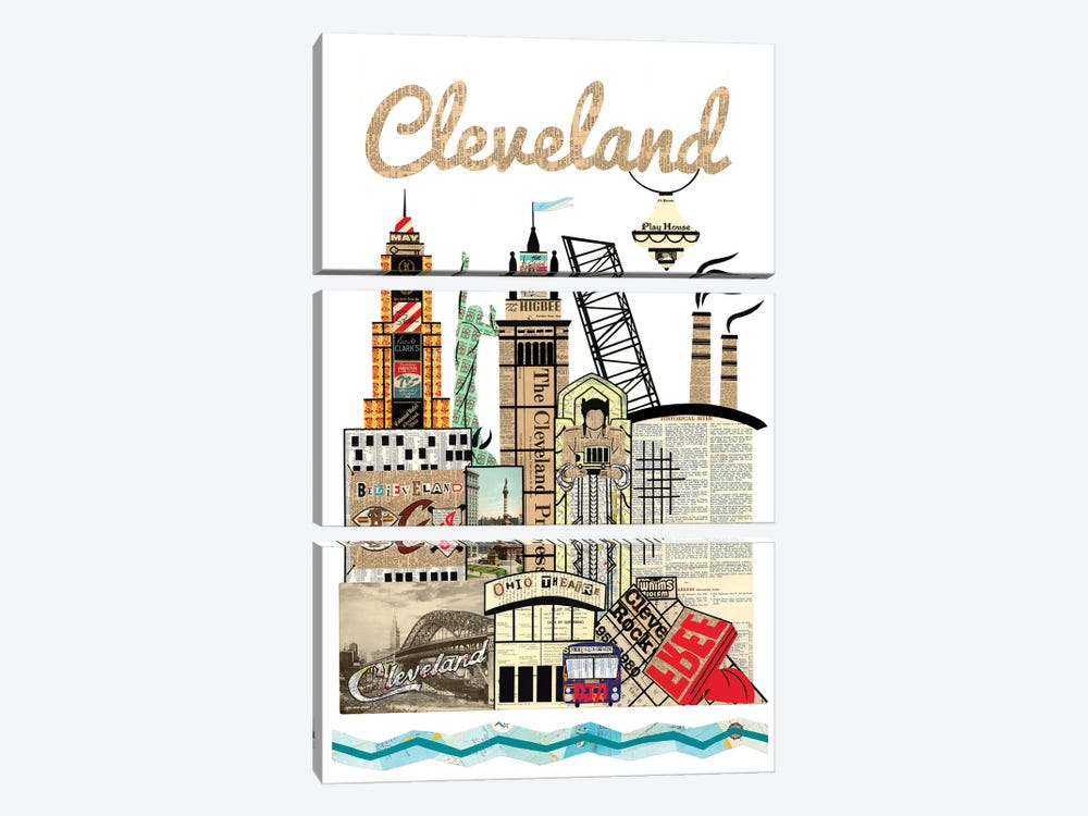 Cleveland Skyline by Paper Cutz 3-piece Canvas Artwork