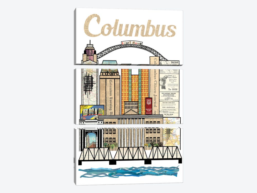 Columbus Oh Vertical Skyline by Paper Cutz 3-piece Canvas Artwork
