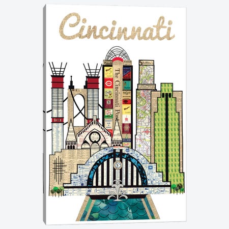 Cincinnati Vertical Skyline Canvas Print #CTZ60} by Paper Cutz Canvas Print