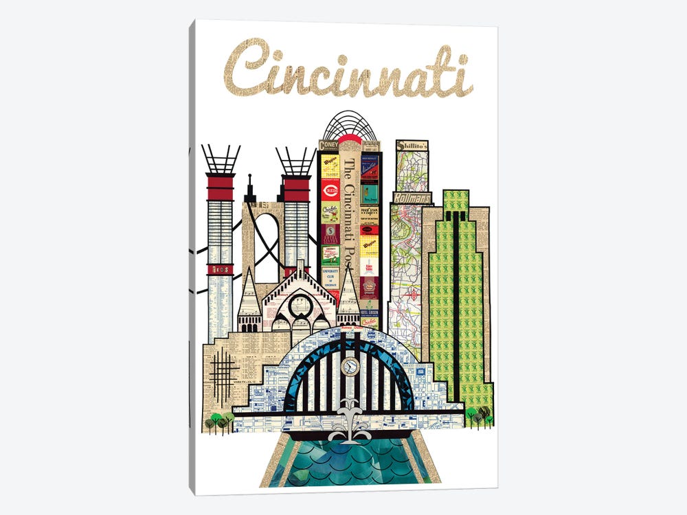 Cincinnati Vertical Skyline by Paper Cutz 1-piece Canvas Artwork