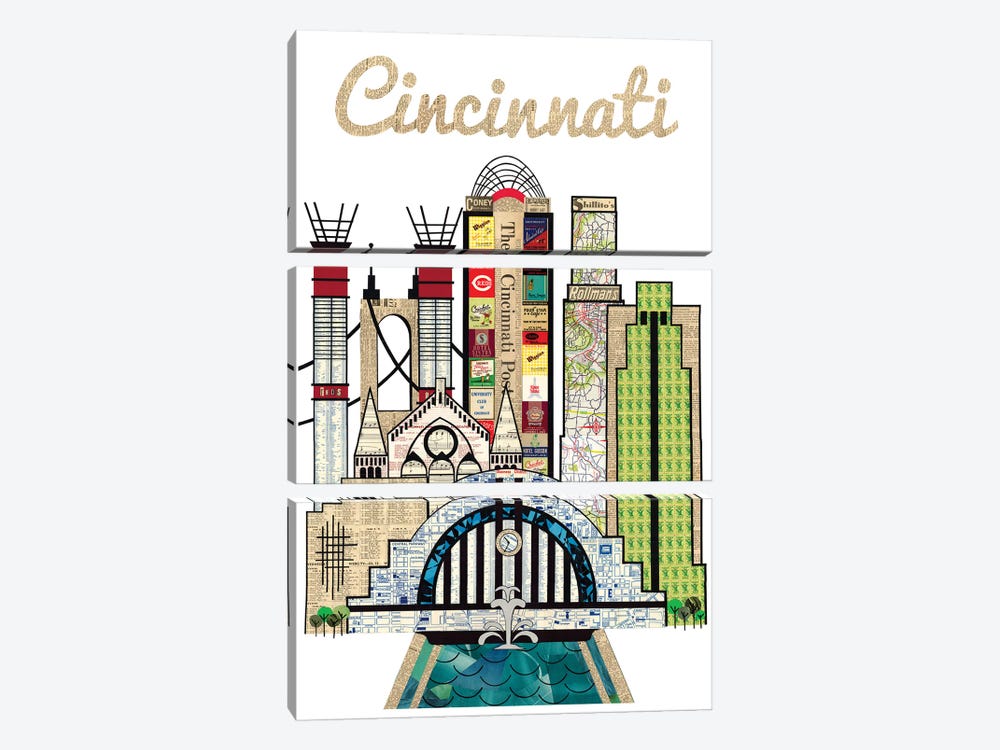 Cincinnati Vertical Skyline by Paper Cutz 3-piece Canvas Art