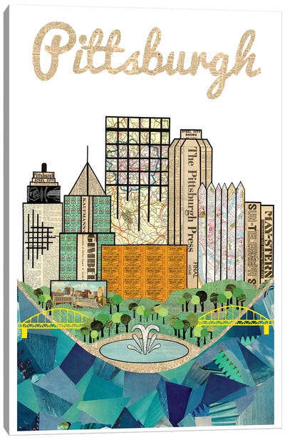 Pittsburgh Vertical Skyline Canvas Art Print - Paper Cutz