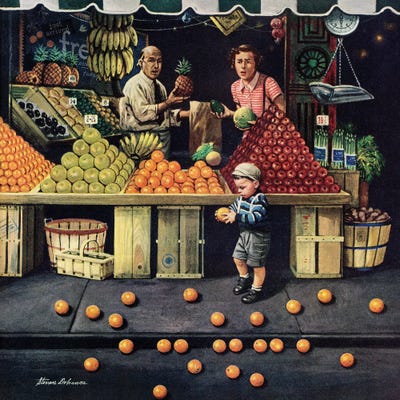 Toddler And Oranges by Stevan Dohanos multi panel art