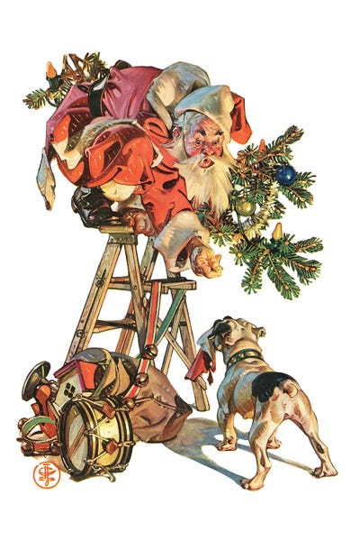 J.C. Leyendecker: Santa Up The Ladder by J.C. Leyendecker