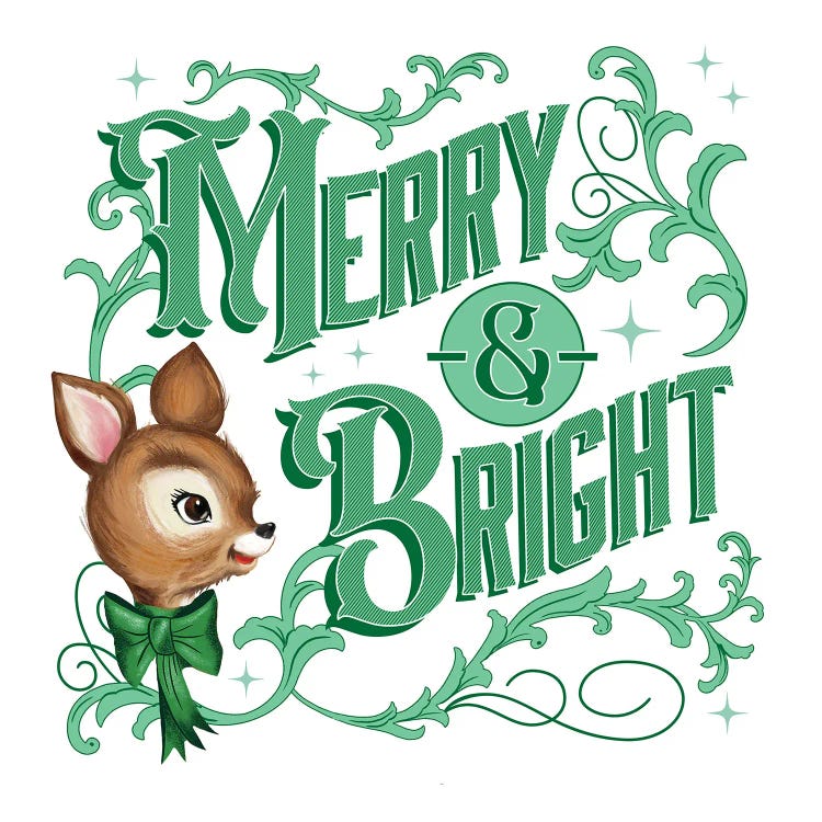 Merry & Bright Reindeer by Saturday Evening Post canvas print