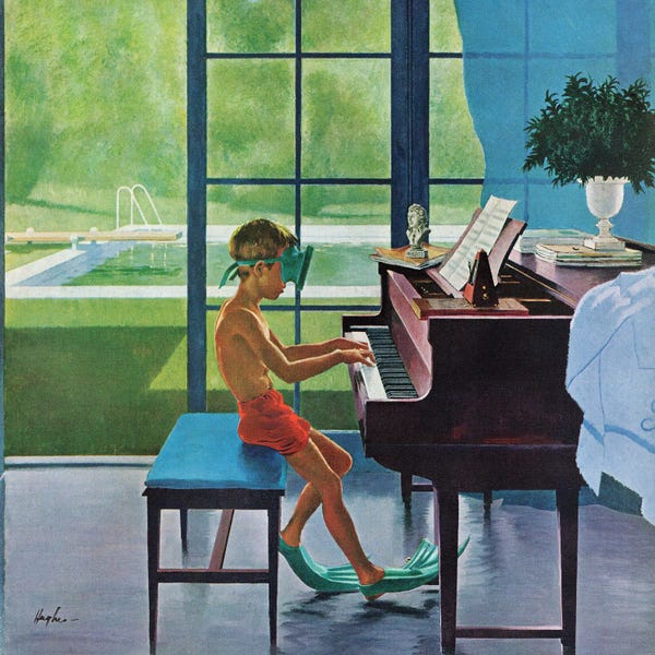 Large Floral & Botanical Art - Canvas Prints: Poolside Piano Practice by George Hughes