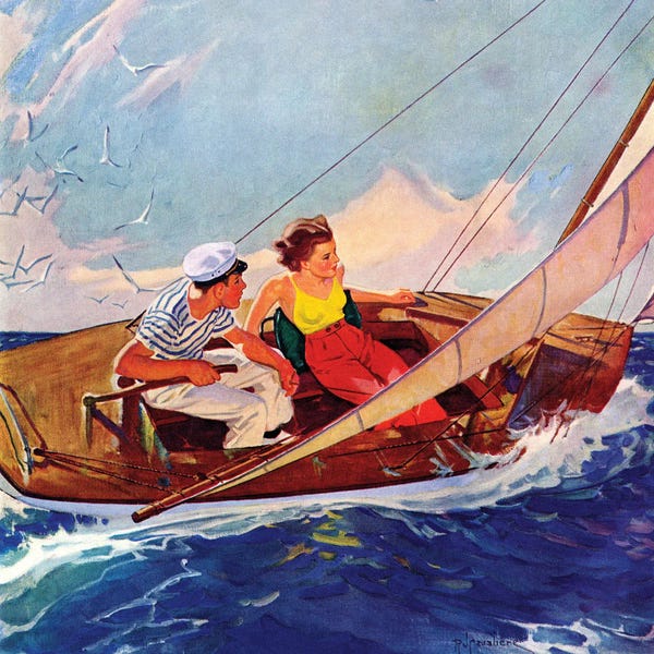Contemporary Coastal: Couple Sailing by R.J. Cavaliere