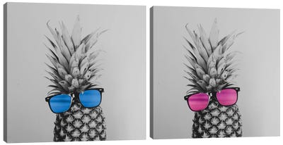 Mr. And Mrs. Pineapple Diptych Canvas Art Print - Minimalist Kitchen Art