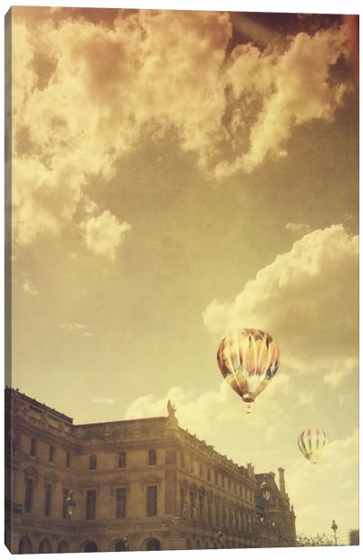 Landing At The Louvre Canvas Art Print - Hot Air Balloon Art