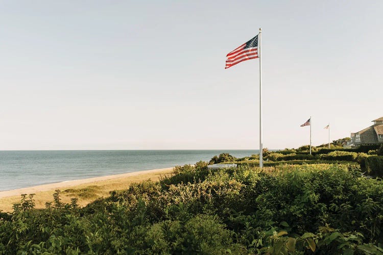 Nantucket Coast And American Flags