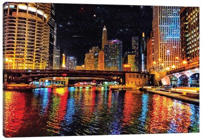 River Colors Canvas Art Print - Chicago Skylines