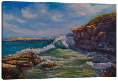 Waves Near Caves Beach Central Coast, NSW Canvas Art Print - New South Wales Art
